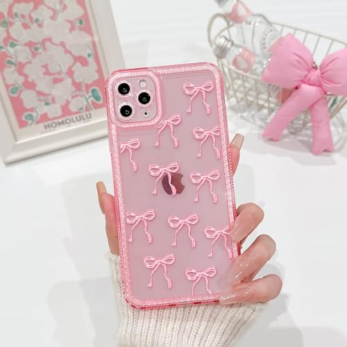 NITITOP Compatible with iPhone 11 Pro Max Case Cute Clear Pink Glitter Bow Knot Design Shiny Star Sparkle Bling Diamond Girls Women Soft TPU Shockproof Protective Phone Cover - Large Bow - color: Large Bow, size: iPhone 11 Pro Max