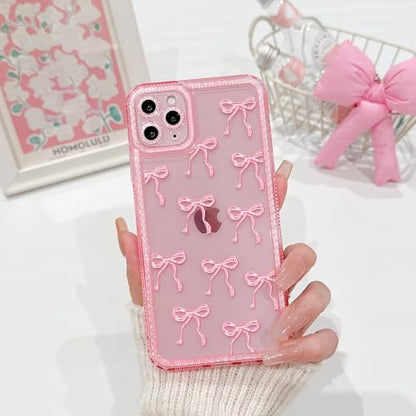 NITITOP Compatible with iPhone 11 Pro Max Case Cute Clear Pink Glitter Bow Knot Design Shiny Star Sparkle Bling Diamond Girls Women Soft TPU Shockproof Protective Phone Cover - Large Bow - color: Large Bow, size: iPhone 11 Pro Max