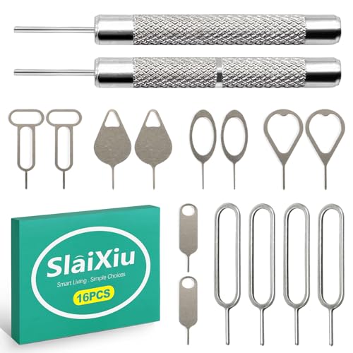 slaixiu 16PCS All-in-One SIM/SD Card Ejector Kit - Replacement for iPhone, iPad, Samsung, Android Devices, Universal Eject Pins & Tray Keys