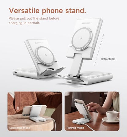 SURITCH for Samsung 3-in-1 Wireless Charging Station, Ultra-Portable Charging Dock Stand for Galaxy S26/S25/S24/S23/S22/S21/Note/Z Fold Flip, Galaxy Watch 8/7/6/5/4/3/Buds, White - color: White