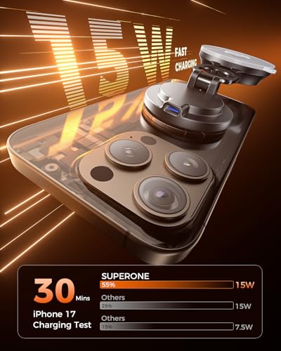 SUPERONE for MagSafe Car Mount Charger, 15W Fast Charging Magnetic Wireless Car Charger [88+LBS Ultra Suction & 2800gf Strong Magnetic] 360° Vacuum Magnetic Phone Holder for iPhone - color: gray