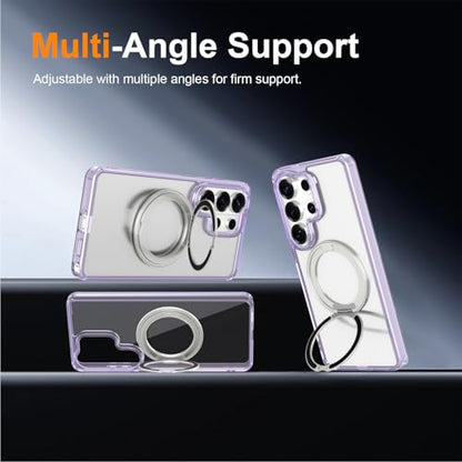Magnetic Case for Samsung Galaxy S26 Ultra 5G Phone 2026 | with Rotating Kickstand | Non-Yellowing Transparent Clear | Slim Thin | Wireless Charging | Shockproof Protection (Purple) - color: Purple, size: S26 Ultra