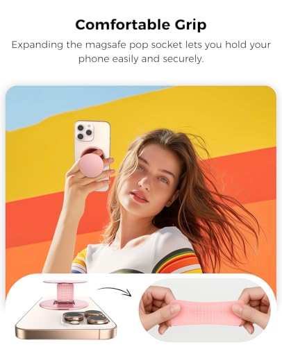 Two-Sided Magnetic Phone Ring Holder for MagSafe, Magnetic Cell Phone Grip Stand Finger Ring Kickstand Compatible with iPhone /17/16/15/14/13/12Pro Max MagSafe Accessories (Pink Metal)