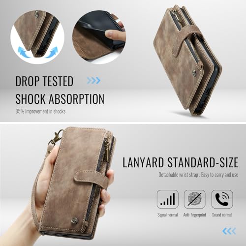 Compatible with Samsung Galaxy S26 Ultra Wallet Case with Card Holder Kickstand Magnetic Zipper Pocket Lanyard Strap Wristlet,Leather Flip Case Wallet for Galaxy S26 Ultra 6.9 Inch (Brown) - color: Brown, size: S26 Ultra 6.9 Inch