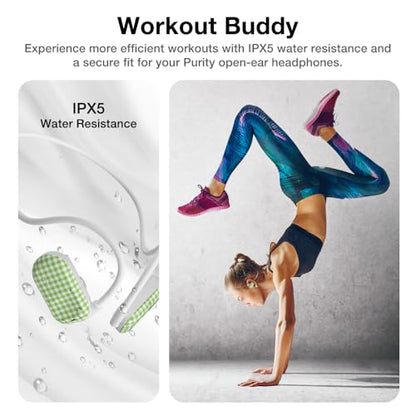 Purity Air Open Ear Headphones - True Air Conduction Wireless Bluetooth Open Ear Earbuds with Dual Mic for iPhone/Android - Secured Long Wearing Comfort, Sports Sweat Resistant (Green Checkers) - color: Green Checkers