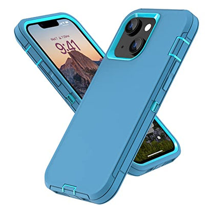 Sansunto for iPhone 16e Case, Protective Cover for 13, 14, 15, 16E 6.1", Heavy Duty Shockproof Drop Proof 3 in 1 Silicone Rubber Cover, Rugged Hybrid Durable Phone Cases for Men (Teal/Turquoise) - color: Teal/Turquoise
