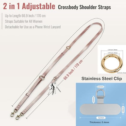 Clip and Go Phone Strap Crossbody Wrist 2 in 1 Leather Lanyard with Tether Hanging Loop Adjustable Anti-Theft Purse Replacement Handbag Long Thin Shoulder Neck Straps for All Phones Key Bags Rose Gold - color: Rose Gold