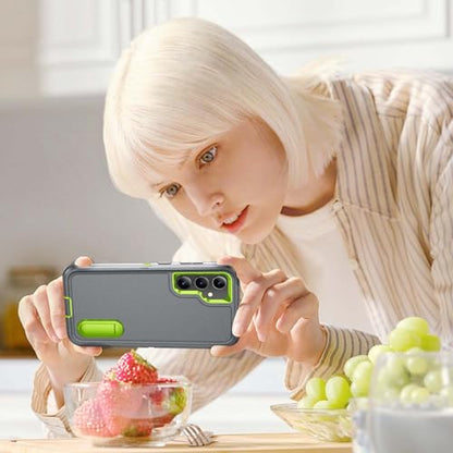 for Samsung Galaxy S23 FE Case with Kickstand Case 3-Layer Military Grade Protective Case Cover Silicone Heavy Duty Rugged Shockproof for Galaxy S23 FE Phone Case (Gray+Green) - color: Gray+Green