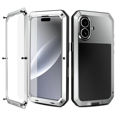 Compatiable with iPhone 17 Case,360 Full Body Protective Cover Heavy Duty Shockproof [Tough Armour] Aluminum Alloy Metal Case with Silicone Built-in Screen Protector - Silver - color: Silver