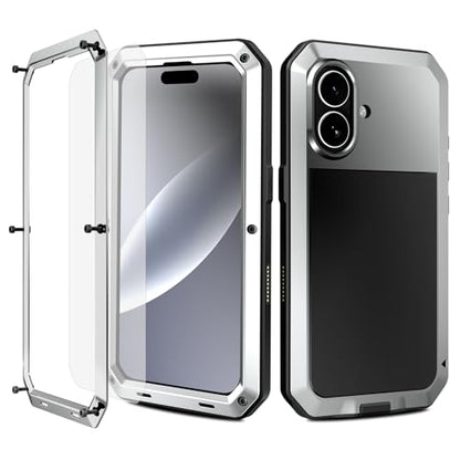 Compatiable with iPhone 17 Case,360 Full Body Protective Cover Heavy Duty Shockproof [Tough Armour] Aluminum Alloy Metal Case with Silicone Built-in Screen Protector - Silver - color: Silver