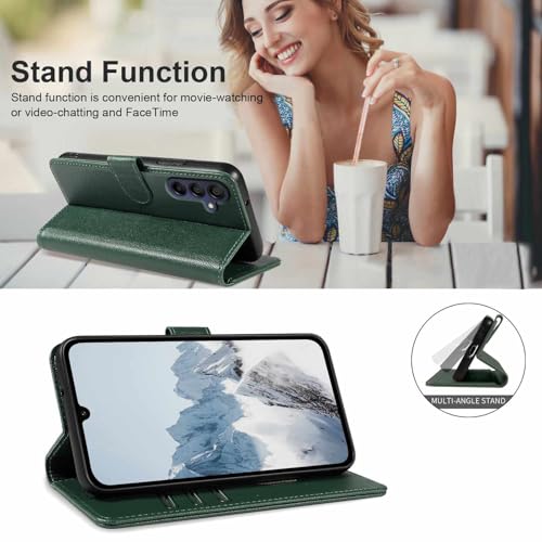 for Galaxy A17/A16 5G Phone Case Wallet RFID Blocking (Green) | Premium PU leather, card holder/cash slots, protective flip cover for Samsung Galaxy A17/A16, magnetic closure, kickstand - color: Green