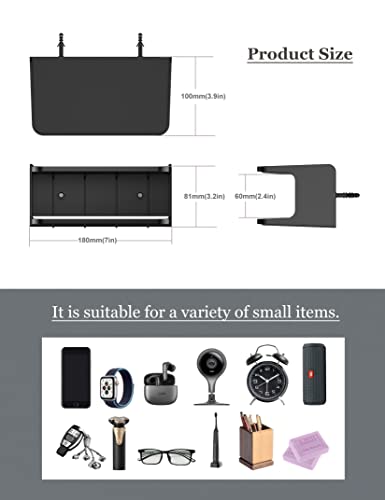 Bedside Wall Shelf Organizer, Small Bedside Shelf, (Black) - color: Black