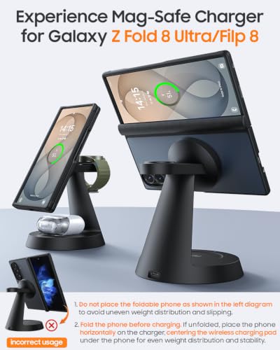 Meifigno Magnetic Wireless Charger for Samsung S26 Ultra/Galaxy Watch8/Buds - color: BLACK