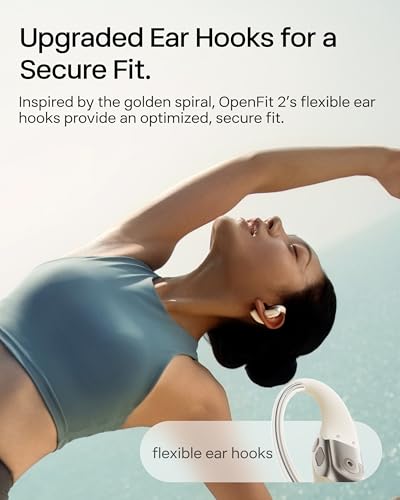 SHOKZ OpenFit 2 Open-Ear Earhook Bluetooth Earbuds, White,48H Playtime - color: Beige, style: Charging：USB-C