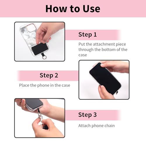 2pcs Clip and Go Strap for Phone with Wallet Crossbody Strap with Pouch - color: Pink+black