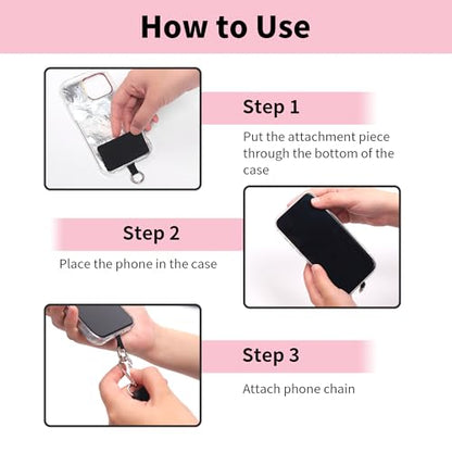 2pcs Clip and Go Strap for Phone with Wallet Crossbody Strap with Pouch - color: Pink+black