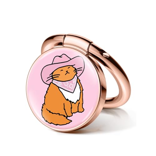 Phone Ring Holder Stand, Cowboy Cat Design, Rose Gold Metal Kickstand Compatible with iPhone & Samsung Galaxy - color: Cowboy Cat Magnetic Kickstand Grip