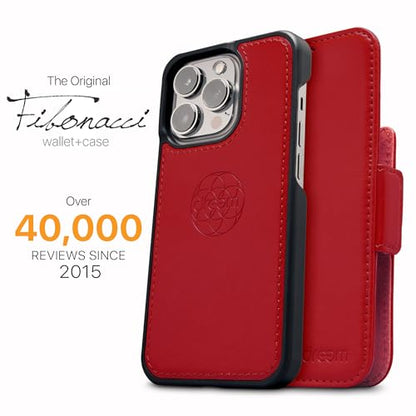 Dreem Vegan Leather Magnetic Detachable Wallet Case for iPhone 13 Red | Built-in Phone Stand, RFID Blocking Card Holder Flip Cover, MagSafe Compatible, Gift Box [Fibonacci: Red] - color: Red, size: iPhone 13