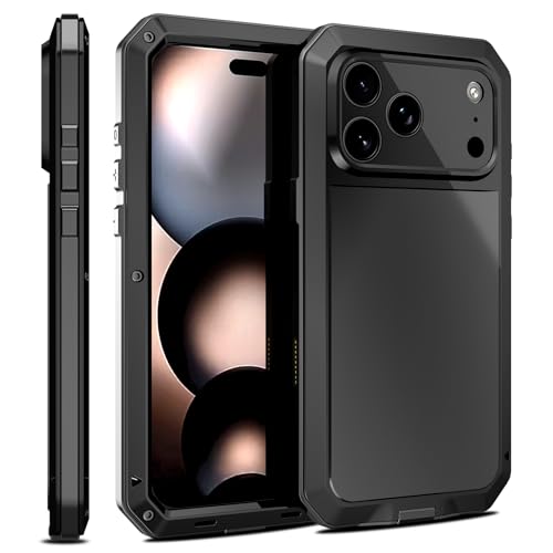 Compatiable with iPhone 17 Pro Max Case,360 Full Body Protective Cover Heavy Duty Shockproof [Tough Armour] Aluminum Alloy Metal Case with Silicone Built-in Screen Protector - Black - color: Black