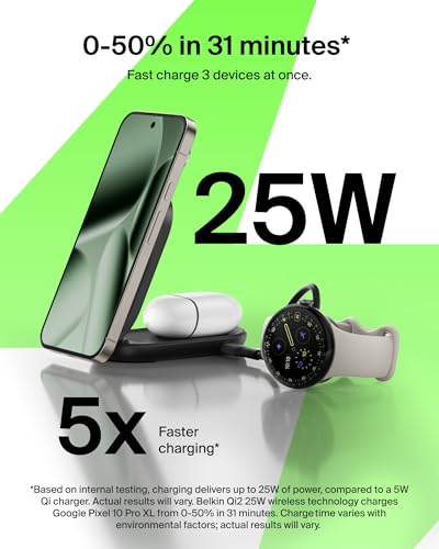 Belkin Qi2.2 25W Wireless 2 in 1 Foldable Fast Charging Station + USB C - color: Black
