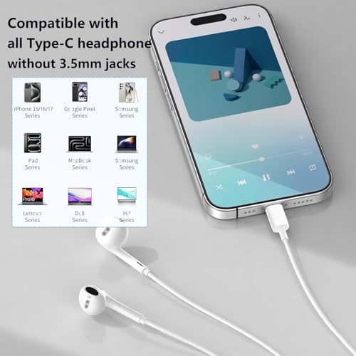 1Pack USB C Earphones, Type C Headphones Wired Ear Phones, Type C In Ear