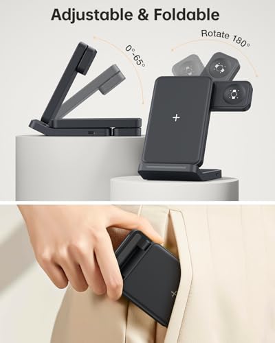 Meifigno 3 in 1 Foldable Wireless Charger for Google Pixel Watch 3/2, Black - color: Black