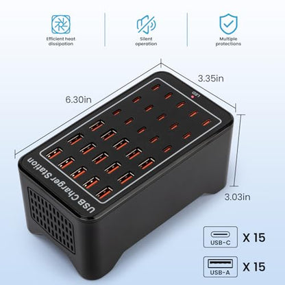 USB C Charging Station for Multiple Devices, 150W 30 Ports Charger Block for Ipad Cell Phone, Multiple USB Power Strip for Family Classroom