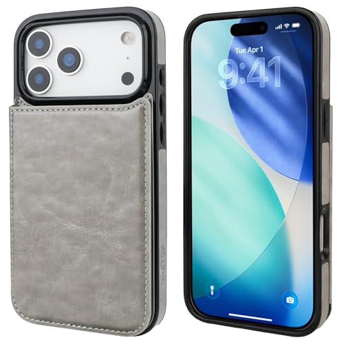ONETOP for iPhone 17 Pro Max Wallet Case with Credit Card Holder,Gray | Kickstand,ID/Cash Holder,Case Wallet with Card Slots,Double Magnetic Clasp,Durable PU Leather Shockproof Cover for Women Men - color: Gray