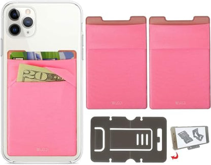 RFID Blocking Phone Card Wallet - Double Secure Pocket - Ultra-Slim Self Adhesive Credit Card Holder Card Sleeves Phone Wallet Sticker All Smartphones (Pink)-2PC - color: Pink