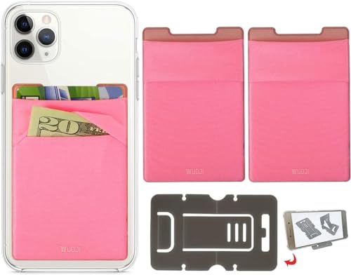 RFID Blocking Phone Card Wallet - Double Secure Pocket - Ultra-Slim Self Adhesive Credit Card Holder Card Sleeves Phone Wallet Sticker All Smartphones (Pink)-2PC - color: Pink