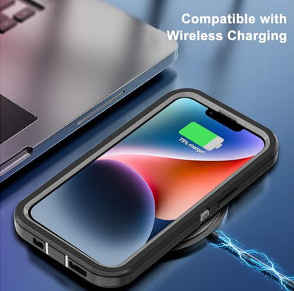 for iPhone 14 Case with 2 Screen Protector,Heavy Duty Shockproof Dropproof Dust Proof Full Body Rugged 3-Layer Military Tough Durable Protective Cover for Apple iPhone 14 6.1" (Black/Gray) - color: Black/Gray
