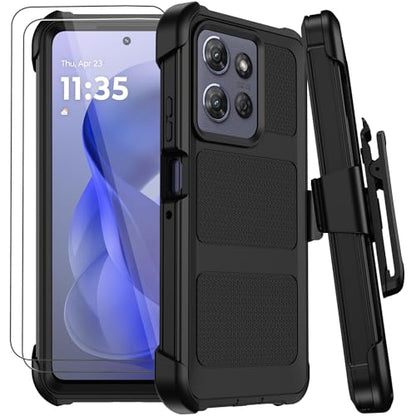for Moto G Power 5G 2026/2025 Case with Belt Clip Holster,Military Grade Anti-Drop Shockproof Defender Phone Cases 2X Screen Protector,2 Layers Rugged Heavy Duty Protective Bumper Cover (Black) - color: Black