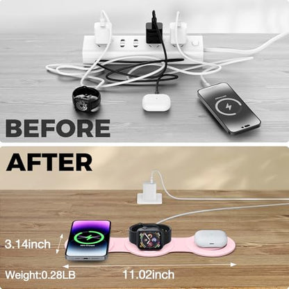 HICOBER 3-in-1 Wireless Charging Station for iPhone, Watch, AirPods, Pink - color: Pink