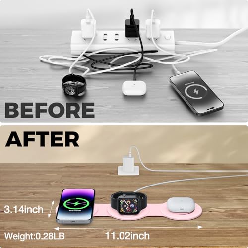 HICOBER 3-in-1 Wireless Charging Station for iPhone, Watch, AirPods, Pink - color: Pink