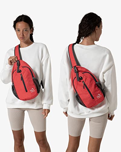 WATERFLY Crossbody Sling Backpack Sling Bag Travel Hiking Chest Bag Daypack | Small Hiking bag,Multi-compartment storage,Water-resistant,Breathable back pad,Reversible adjustable shoulder strap - color: Red