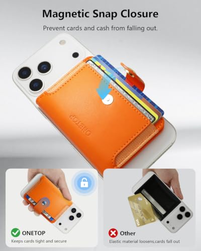 ONETOP for MagSafe Wallet,Magnetic Phone Wallet with 5 Card Slots,Orange - color: Orange