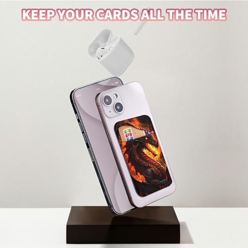 Phone Credit Card Holder Stick on, Phone Case Wallet, Cell Phone Pocket Self Adhesive Stretchy Lycra Stick on Wallet ID Credit Card Case Pouch Sleeve for All Smartphones, Flame Dragon - color: 323