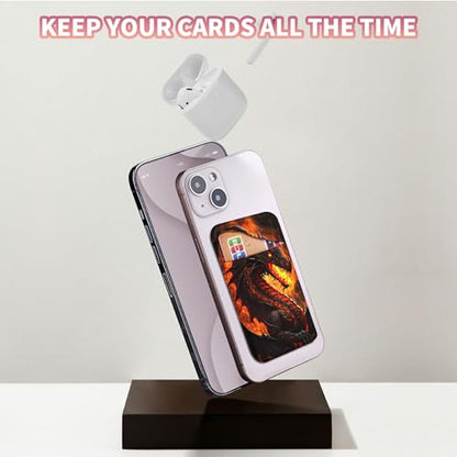 Phone Credit Card Holder Stick on, Phone Case Wallet, Cell Phone Pocket Self Adhesive Stretchy Lycra Stick on Wallet ID Credit Card Case Pouch Sleeve for All Smartphones, Flame Dragon - color: 323