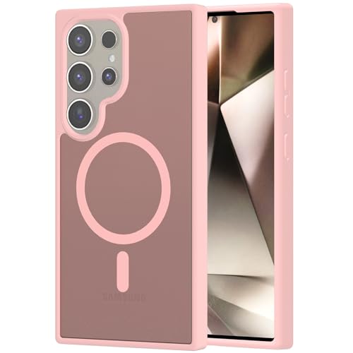 for Samsung Galaxy S24 Ultra Case Magnetic, [Compatible with Magsafe] 6.8 Inches Slim Fit Heavy Duty Protection Wireless Charging TPU and PC Shockproof Anti-Slip Protective Phone Cover, Pink - color: Pink Magnetic