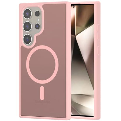 for Samsung Galaxy S24 Ultra Case Magnetic, [Compatible with Magsafe] 6.8 Inches Slim Fit Heavy Duty Protection Wireless Charging TPU and PC Shockproof Anti-Slip Protective Phone Cover, Pink - color: Pink Magnetic