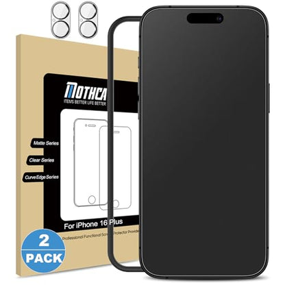 Mothca 2 Pack Matte Glass Screen Protector for iPhone 16 Plus [6.7 inch] + 2 Pack Camera Lens Protector, Anti-Glare & Anti-Fingerprint Case Friendly Tempered Glass Film, Bubble Free, Smooth as Silk - size: iPhone 16 Plus-6.7 Inch