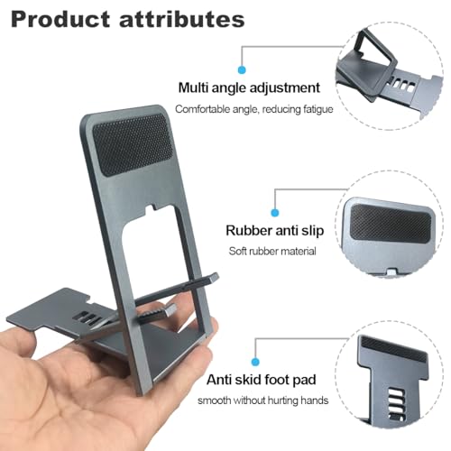POQOD Ultrathin Cell Phone Stand for Desk, Foldable Phone Stand - color: Grey-Ultrathin