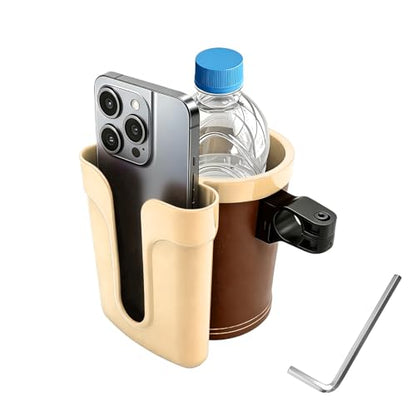 Bike Cup Holder, Bicycle Handlebar Water Bottle Holders with Cell Phone Keys Holder, Universal Drink Bottle Cage for Bike Motorcycle Scooter Stroller Walker Wheelchair (Yellow & Brown) - color: Yellow & Brown