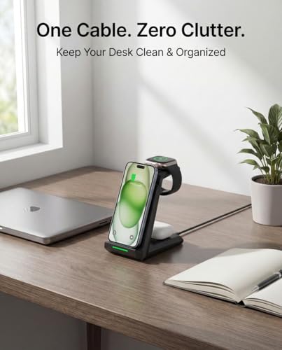 Wireless Charging Station for iPhone - ADADPU 3 in 1 Charger Stand for iPhone 18 Pro Max 17 16 15 14 13 12 11 Pro Max XR 8 Plus, for Apple Watch 8/7/SE/6/5/4/3/2, AirPods Pro/3/2, 20W Adapter Included