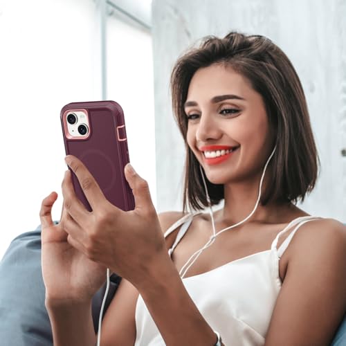 TUTUKII Magnetic for iPhone iPhone 15, 14 & 13 Case Purple | MagSafe Compatible, Rugged, Tough, Heavy Duty, Shockproof, Tri-Layer, 6.1-Inch, - color: Purple/Pink
