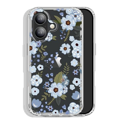 GYZYA for iPhone 17 Case Clear 6.3 Inch with Design, Protective Slim TPU Cover + Shockproof Bumper for Women and Girls (Flowers/Blue) - color: Flowers023, size: iPhone 17 (6.3 inch)