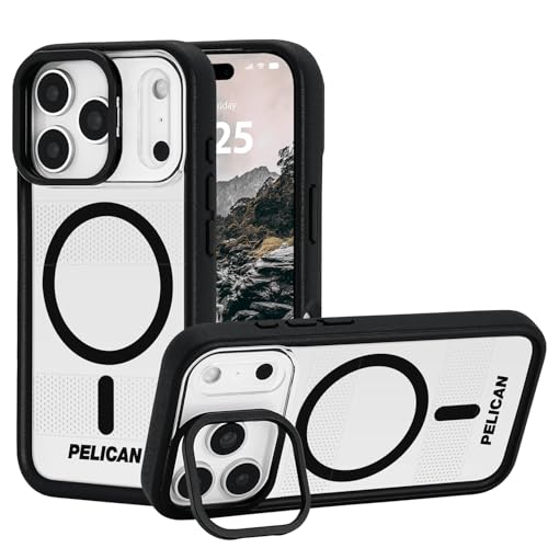 Pelican Protector iPhone 17 Pro Max Case with Camera Stand - Clear | Rugged MagSafe Phone Case with 16ft Military-Grade Drop Protection - Heavy Duty Magnetic Phone Cover for iPhone 17 Pro Max - color: Clear - Stand - Pro Max, style: iPhone 17 Pro Max