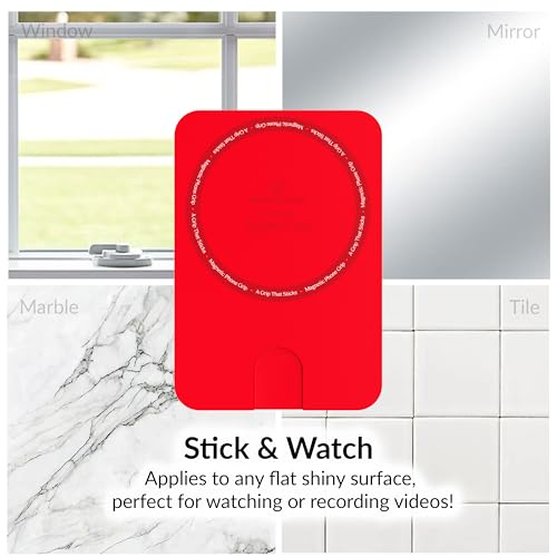 Velvet Caviar Suction Cup Phone Case Mount Compatible with MagSafe Devices Only - Magnetic Silicone Sticky Phone Grip Holder for iPhone Back of Phone - Mirror Gripper (Red) - color: Red