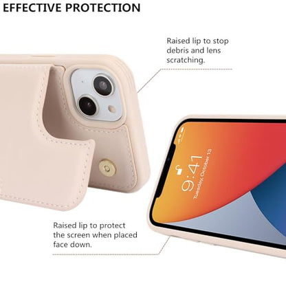 iCoverCase Compatible with iPhone 14 Case with Card Holder, Wallet Case for Women Men RFID Blocking PU Leather Protective Phone Case 6.1 Inch (Beige) - color: Beige