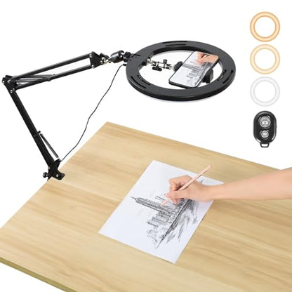 UTEBIT 10 inch Upgrade Ring Light Overhead Camera Phone Mount for Desk